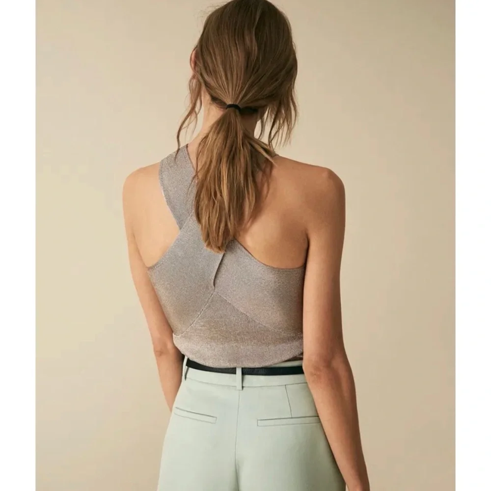 Reiss metallic criss cross halter top in silver NEW - Picture 3 of 9